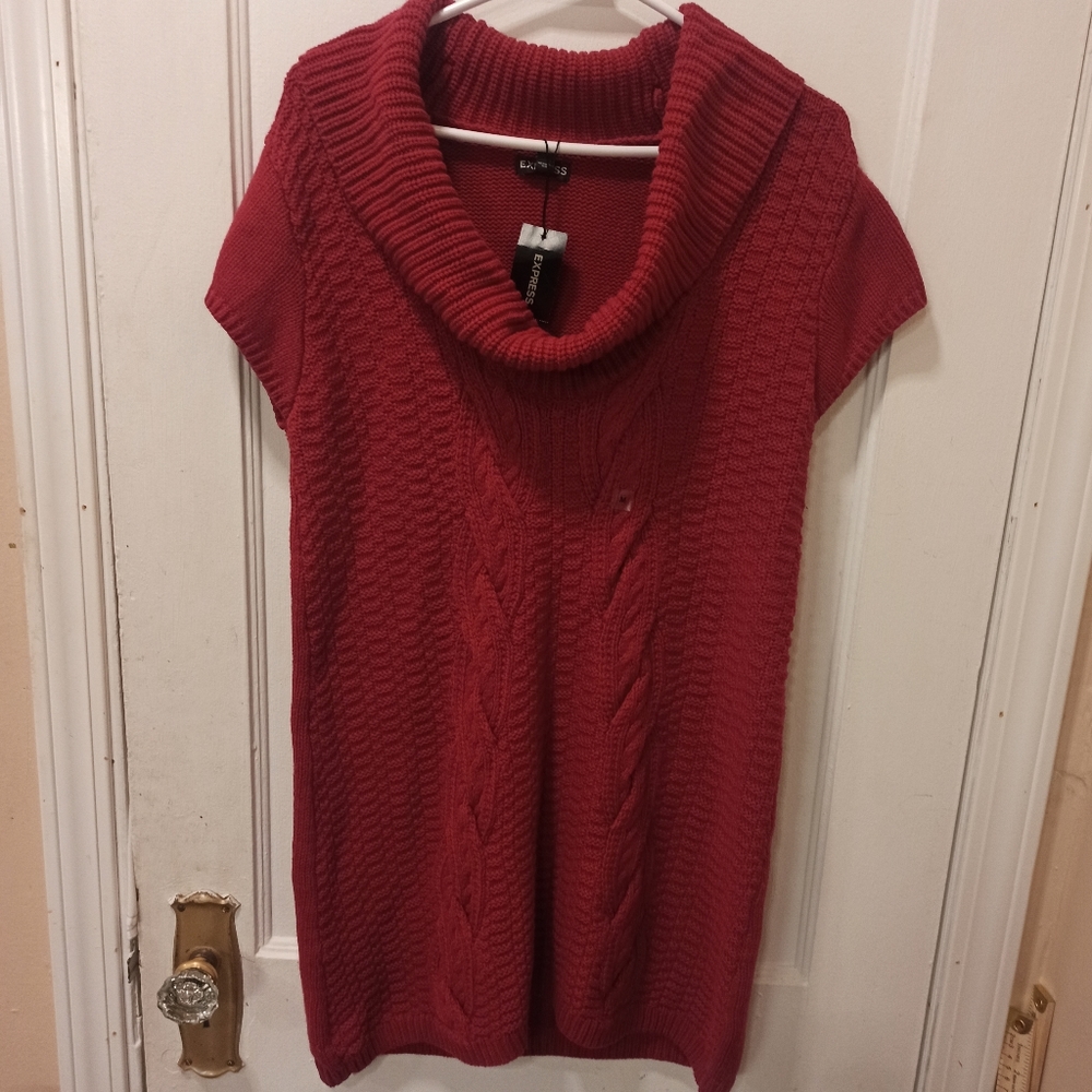 Express Sweater Dress Short Sleeve Cowl Neck Cable Knit Size medium